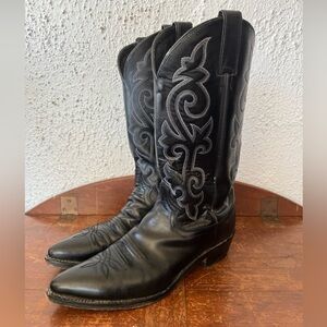 Men’s Justin Black Leather Western Cowboy Boots Pointed toe size 10 D
